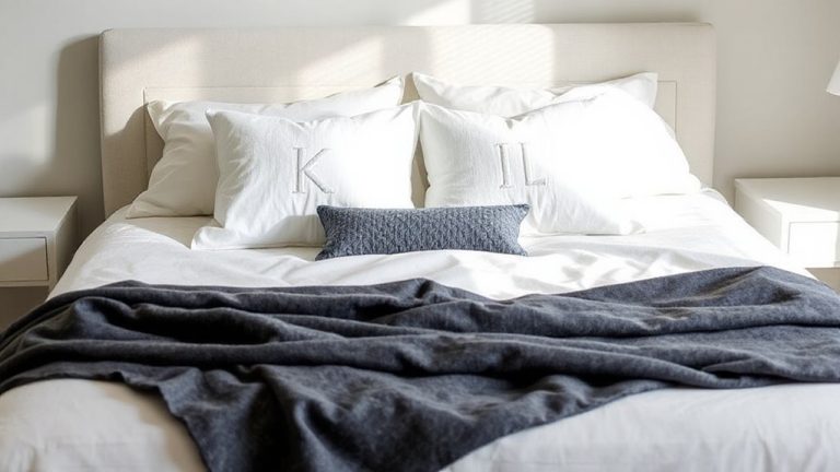 mixing monograms with modern bedding