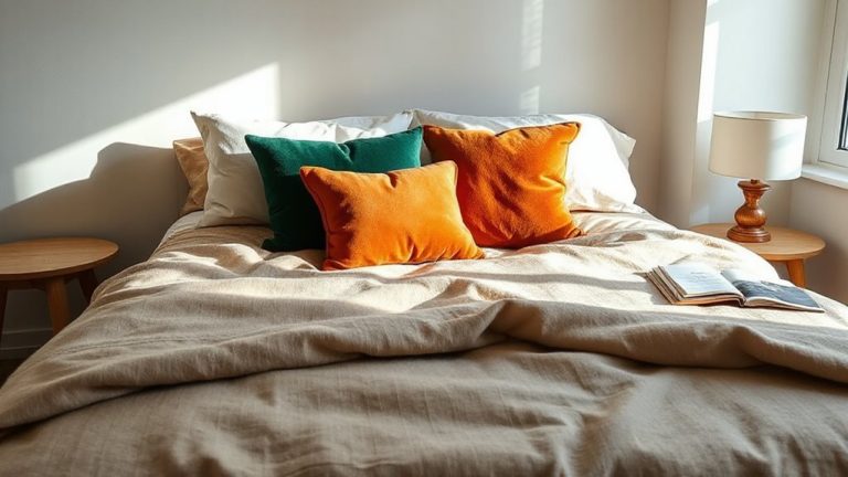 neutral bed bold pillows