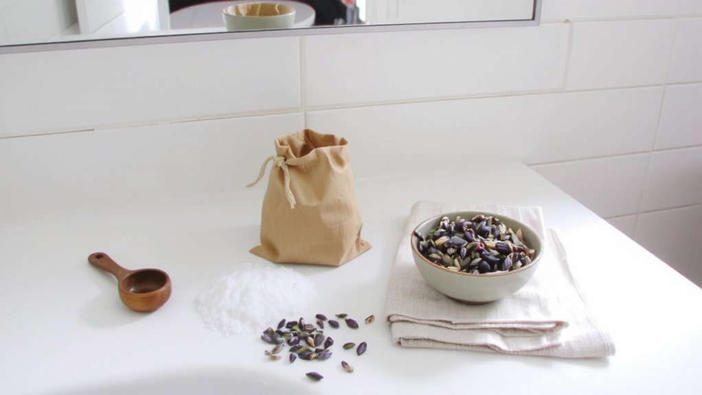 organic herbs epsom salt muslin bag warm water
