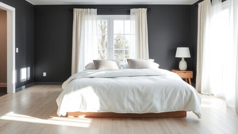 scandinavian bedroom with white bedding